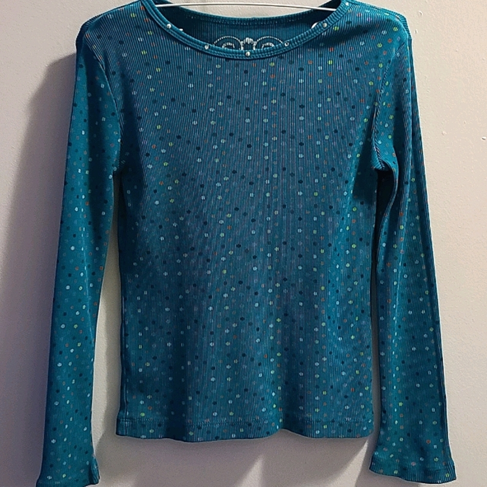 Teal Polka Dot Kids Long Sleeve Shirt